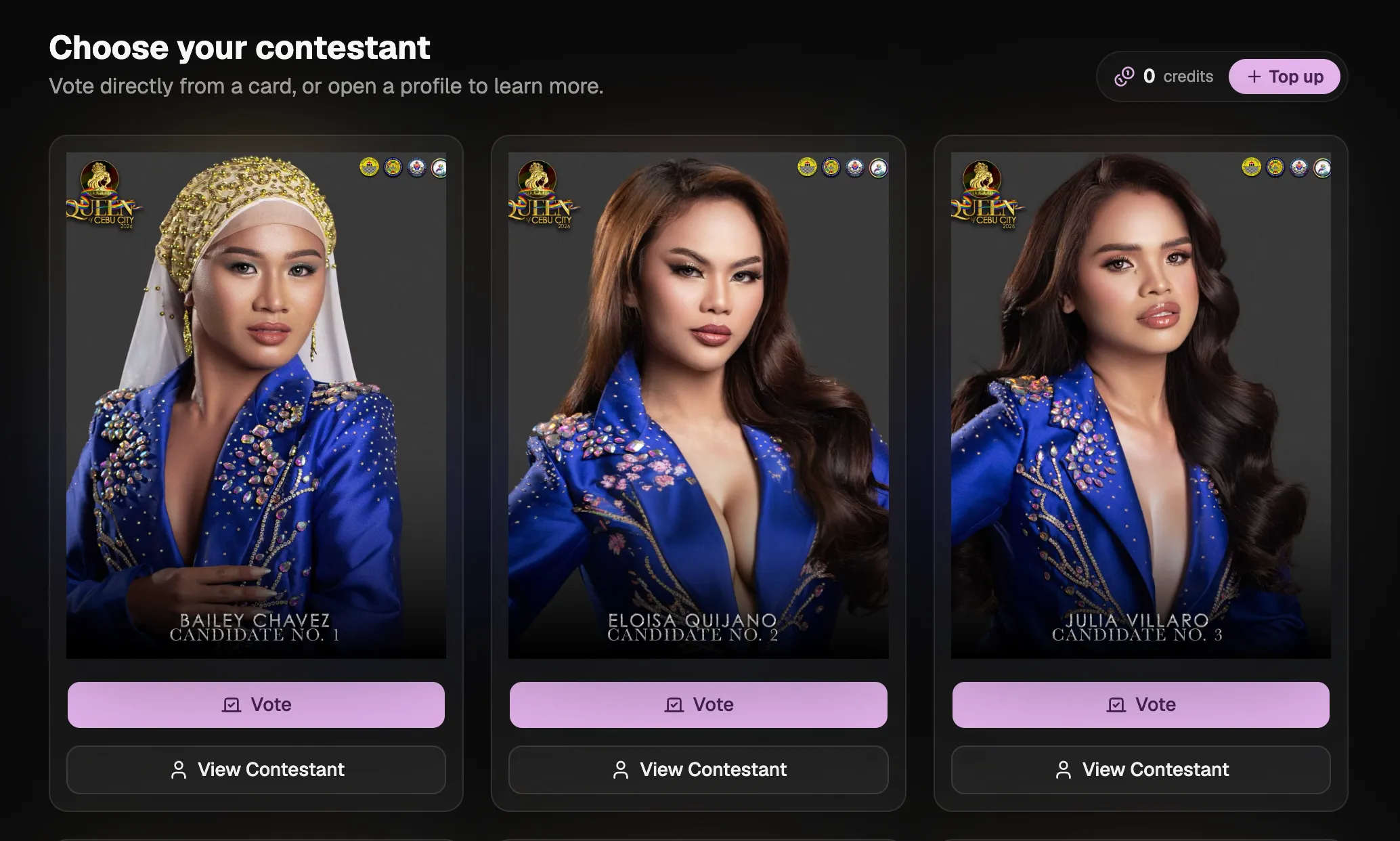 Contestants grid: Vote & View Contestant